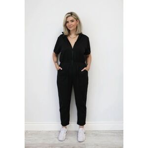 Smash + Tess Kimi Short Sleeve Zip Top Coveralls in Barely Black Size M